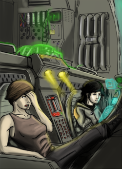 Crash, Amelia, and Sienna in the cockpit