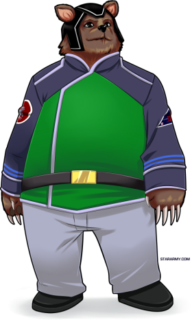Kodian warrant officer in science green version of the uniform