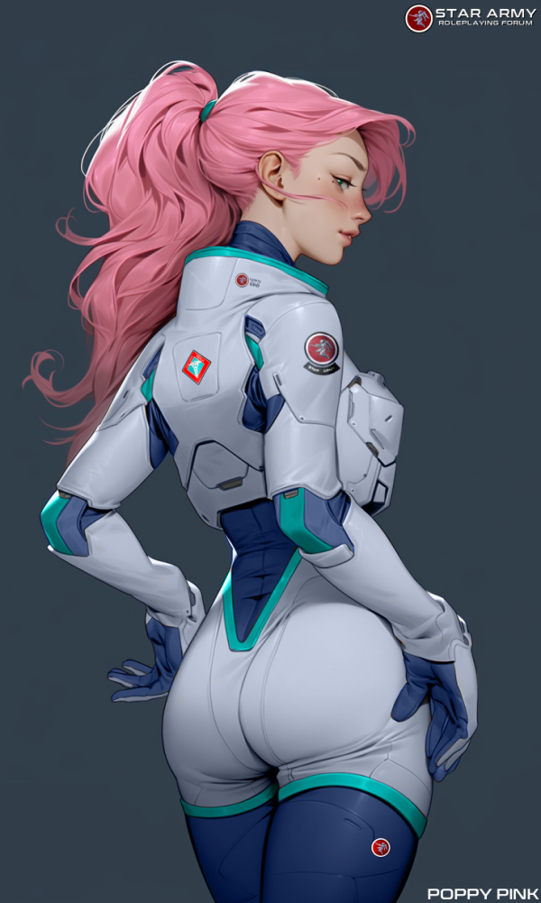 Poppy Pink in a spacesuit