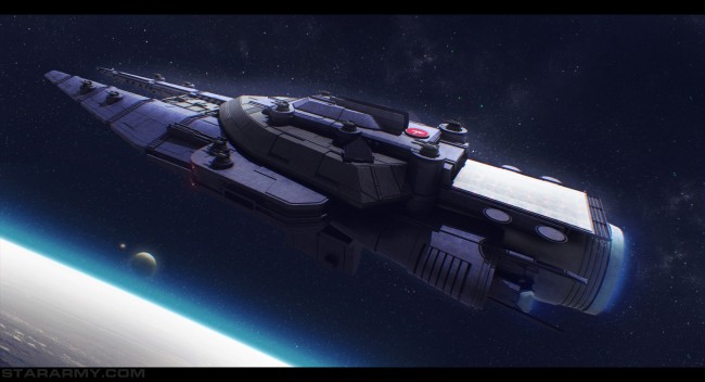 image of a Star Army space battleship orbiting a planet